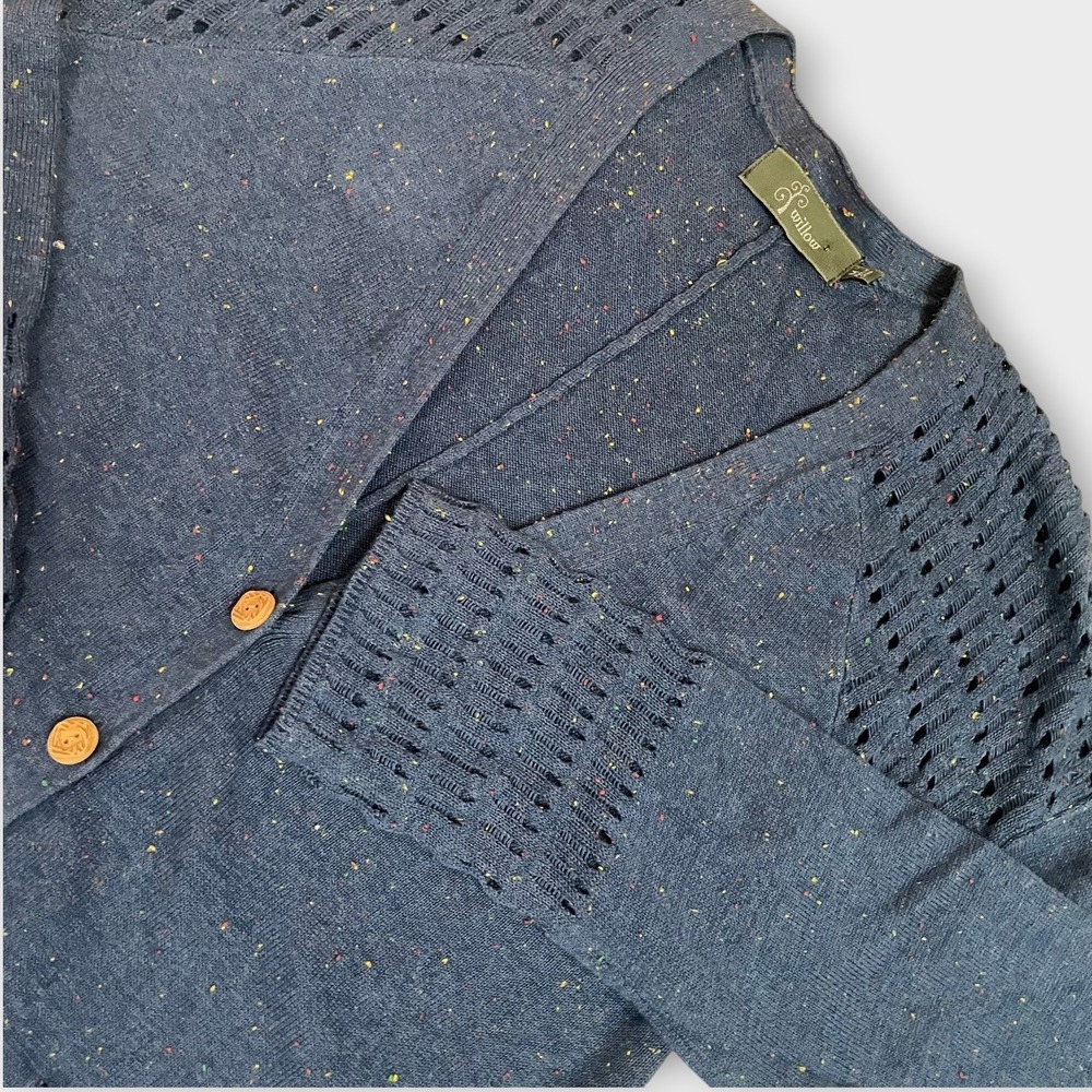 Willow Women's Blue Confetti Cotton Cardigan‎ Sweater Pockets Size Medium